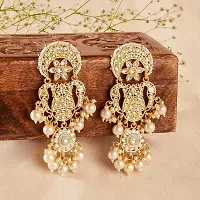 Stefan Gold Plated Traditional White Kundan Long Dangler Earring For Women CJ100198-thumb3