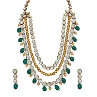 Stefan Ethnic Gold Plated Green and White Kundan Necklace set For Women CJ100159GRN-thumb1