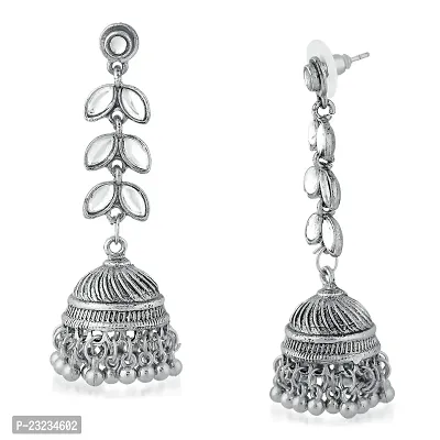 Stefan Traditional Oxidised Plated Wihite Kundan Jhumki Earring For Women CJ100146-thumb2