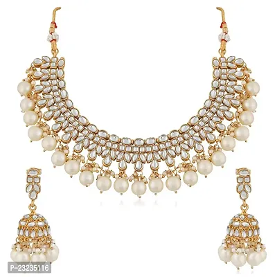 Stefan Traditional Gold Plated White Kundan and pearl Jewellery Set For Women CJ100170