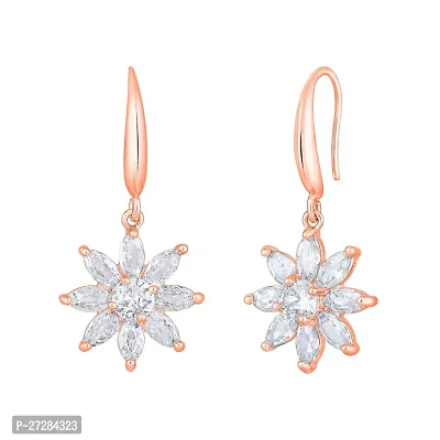 Stefan Rose Gold Plated Flower-Shaped Amarican Diamond Studed Drop Earring for Women (CAJER2073 )-thumb0