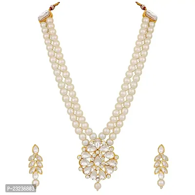 Stefan Gold Plated White Kundan Long Necklace Set (CJ100581WHT)