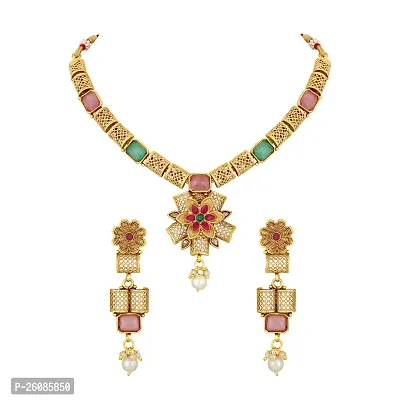 Shimmering Traditional Gold Plated Meenakari Work Kundan Necklace Set For Women