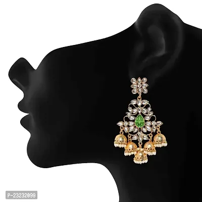 Vanee Traditional Dangler Big Jhumki Earrings with Green Kundan for Women (CJ100117Gre)-thumb2