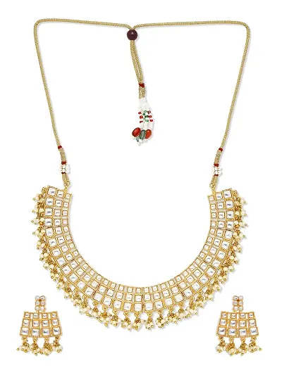 Stefan Traditional Ehtnic Kundan Squares Choker Necklace Set for Women (CJ100210)