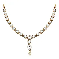 Stefan Traditional Jewellery Kundan and Artificial Pearl Necklace Set with Earrings for Women (CJ100253WHT)-thumb4