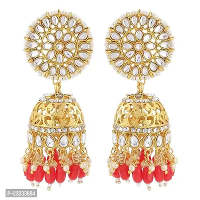 Stefan Gold Tone Kundan  Pearls Jhumka Earring For Women CJ100315
