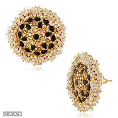 Stefan Traditional Gold Plated Black Kundan Circular Stud Earring For Women CJ100137BLK-thumb2