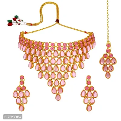 Stefan Pink Kundan Wedding Bridal Necklace Jewellery Set Earrings for Women CJ100361PINK