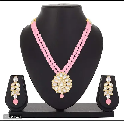 Stefan Gold Plated Pink Kundan Long Necklace Set (CJ100581PINK)-thumb2