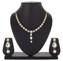 Stefan Traditional Jewellery Kundan and Artificial Pearl Necklace Set with Earrings for Women (CJ100253WHT)-thumb3