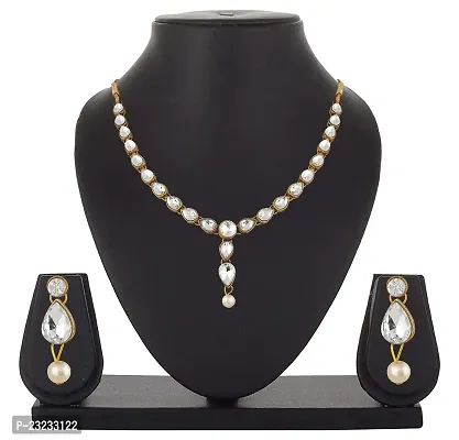 Stefan Traditional Jewellery Kundan and Artificial Pearl Necklace Set with Earrings for Women (CJ100253WHT)-thumb4