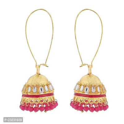 Stefan Traditional Ethnic Kundan and Meenakari Work Long Jhumki Earrings for Women CJ100273-thumb3