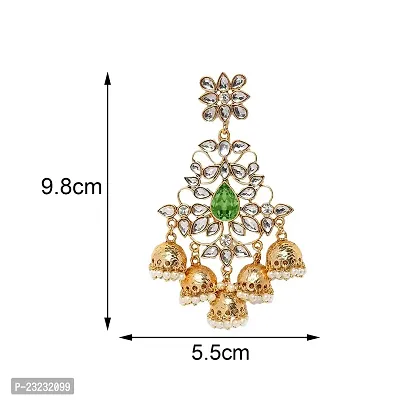 Vanee Traditional Dangler Big Jhumki Earrings with Green Kundan for Women (CJ100117Gre)-thumb3