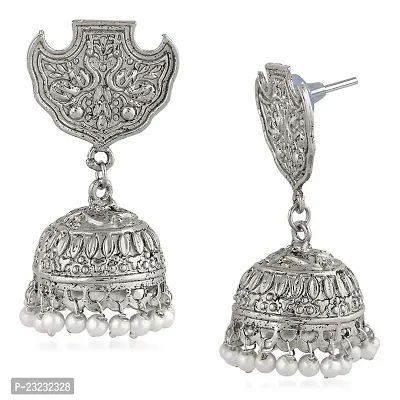 Stefan Rhodium Plated Peacock Traditional Jhumka Earrings for Women (CJ100225)-thumb3