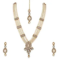 Vanee Ethnic Gold Plated White Kundan Necklace Earring  Maangtikka For Women (White)-thumb3