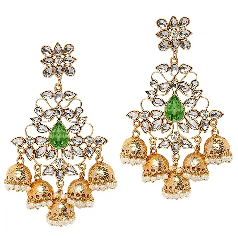 Vanee Traditional Dangler Big Jhumki Earrings with Kundan for Women (CJ100117Gre)