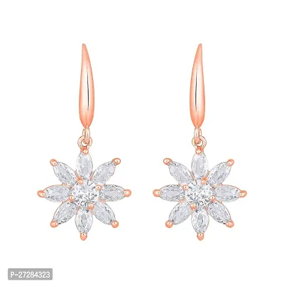 Stefan Rose Gold Plated Flower-Shaped Amarican Diamond Studed Drop Earring for Women (CAJER2073 )-thumb3