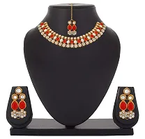 Stefan Red Kundan  Artificial Pearl Traditional Choker Necklace Earring  Maangtikka Set For Women (CJ100257RED)-thumb1