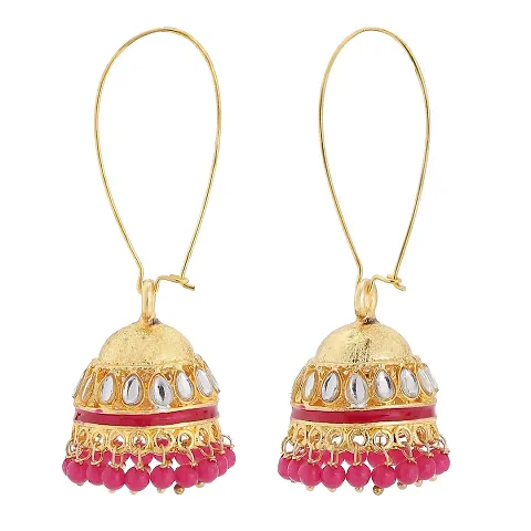 Stefan Traditional Ethnic Kundan and Meenakari Work Long Jhumki Earrings for Women CJ100273