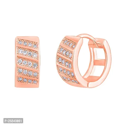 Classy Rose gold Plated American Diamond Hoop Bali Earrings For Women-thumb0