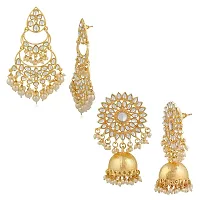 Stefan 2 Pairs of Traditional Ethnic Dangler and Floral Jhumki Earrings Combo with Kundan for Women (ERCO001008)-thumb2