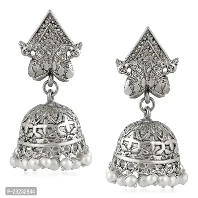 Stefan Rhodium Plated Traditional Ethnic Jhumka Earrings for Women (CJ100228)