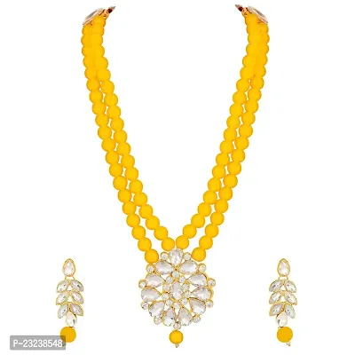 Stefan Gold Plated Yellow Kundan Long Necklace Set (CJ100581YELL)