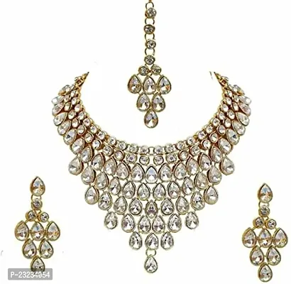 Stefan White Kundan Wedding Bridal Necklace Jewellery Set Earrings for Women CJ100361WHT