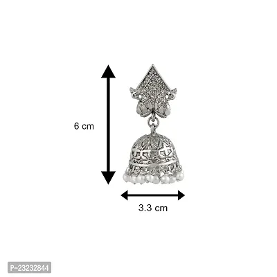 Stefan Rhodium Plated Traditional Ethnic Jhumka Earrings for Women (CJ100228)-thumb4