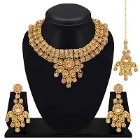 Stefan Traditional Ethnic Mehandi Plated Necklace Set with Brown Kundan and Crystals for Women (CJ100354)-thumb3