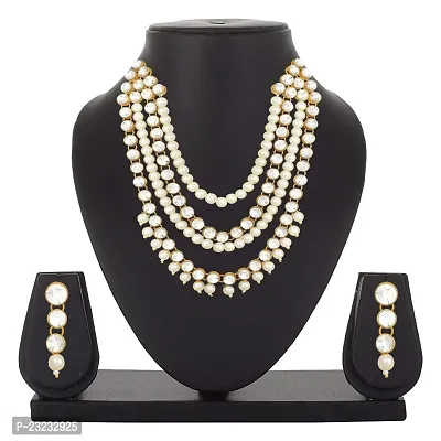 Stefan Traditional Ethnic Mehandi Plated Necklace Set with White Pearl and Kundan for Women (CJ100380)-thumb2