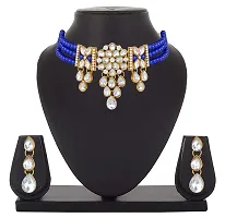 Stefan Blue Kundan Gold Plated Traditional Choker Necklace Set (CJ100596)-thumb1