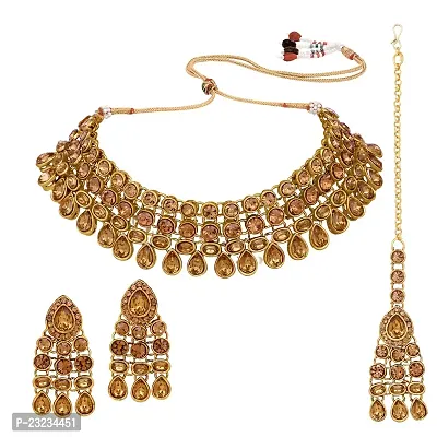 Stefan Traditional Kundan Work Choker Necklace Set with mang tikka for Women (CJ100331)