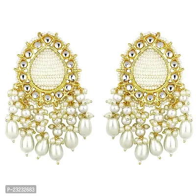 Stefan Rosegold Plated Traditional Pearl Kundan Beaded Dangler Earrings for Women CJ100349