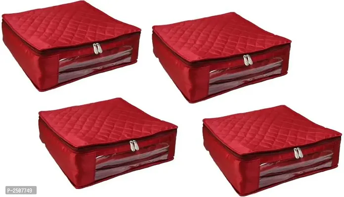 Pack of 4 Satin 6 inch Height Saree Cover Gift Organizer bag vanity pouch Keep saree/Suit/Travelling Pouch  (Maroon)-thumb0