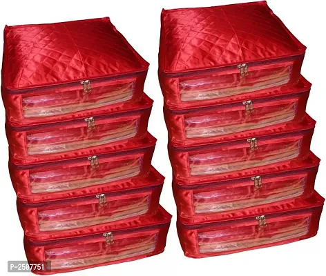 Pack of 10 Satin 6 inch Height Saree Cover Gift Organizer bag vanity pouch Keep saree/Suit/Travelling Pouch  (Maroon)