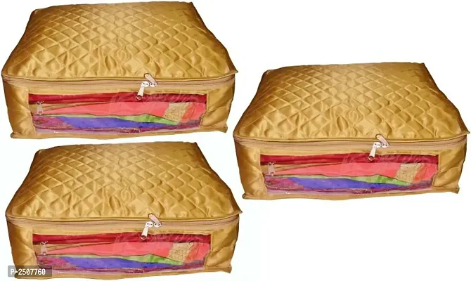 Pack of 3 Satin 6 inch Height Saree Cover Gift Organizer bag vanity pouch Keep saree/Suit/Travelling Pouch  (GOLD)