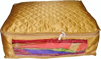 Pack of 3 Satin 6 inch Height Saree Cover Gift Organizer bag vanity pouch Keep saree/Suit/Travelling Pouch  (GOLD)-thumb1