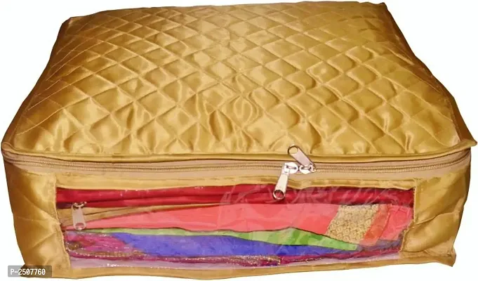 Pack of 3 Satin 6 inch Height Saree Cover Gift Organizer bag vanity pouch Keep saree/Suit/Travelling Pouch  (GOLD)-thumb2