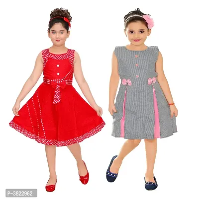 Pack of 2pc Girls Midi/knee A-line Casual Dress