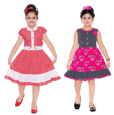 Pack Of 2 Girl's Causal Wear Cotton Frock