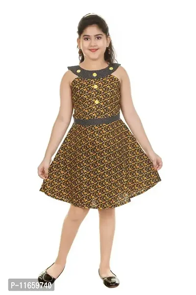 Fessist Trendy Cotton A-Line Frock & Dresses for Girls/Casual Wear (Color-Yellow) (Size-22)-thumb0