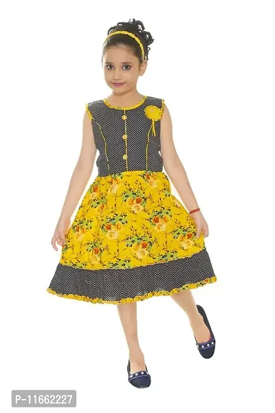 Fessist Trendy Cotton A-Line Frock & Dresses for Girls (Color-Yellow) (Size-22)
