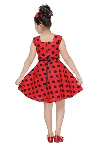 Fessist Trendy A-Line Cotton Knee-Length Casual Red Polka Dot Dress for Girls (Color- Black) (Size-24)-thumb1