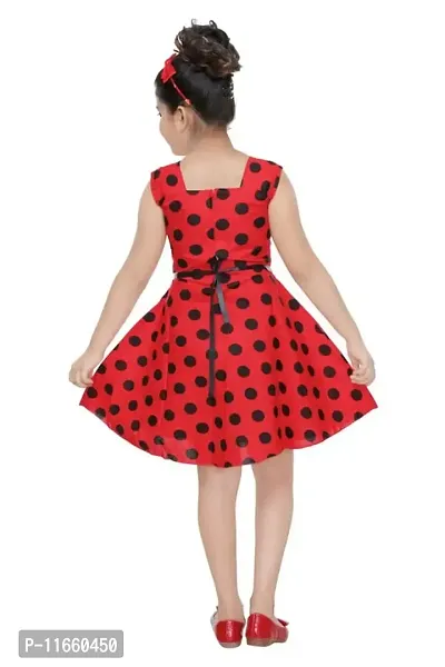 Fessist Trendy A-Line Cotton Knee-Length Casual Red Polka Dot Dress for Girls (Color- Black) (Size-24)-thumb2