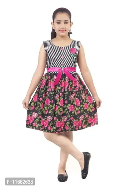 Fessist Trendy A Line Kneelength Casual Girls Dress (Color-Pink) (Size-32)