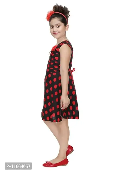 Fessist Trendy A-Line Cotton Knee-Length Casual Black Polka Dot Dress for Girls (Color- Red) (Size-20)-thumb2