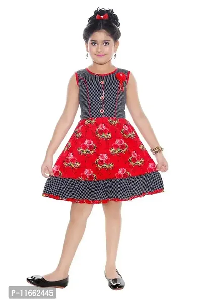 Fessist Trendy Cotton A-Line Frock & Dresses for Girls (Color-Red) (Size-28)
