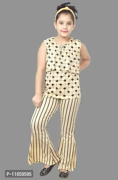 Fessist Trendy Girls Party Wear Top & Pant Set (Color-Cream) (Size- 7-8 Years)